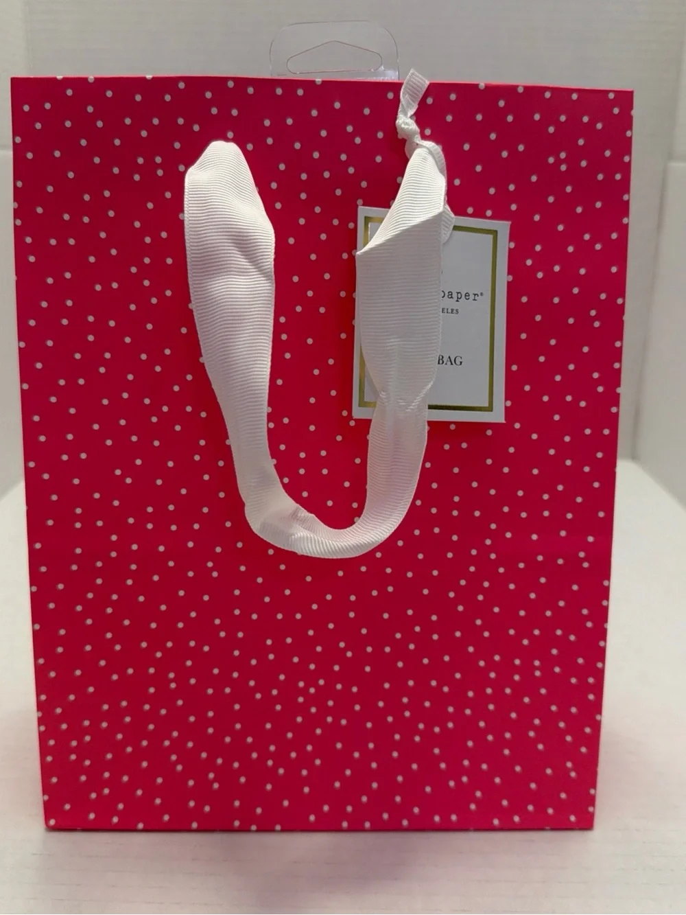 8 X Sugar Paper  Small Gift Bag Hot Pink + White Polka Dots 9.7